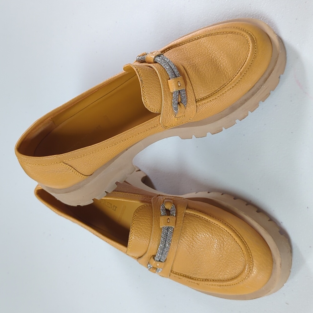 Bruno Premi, Anthropologie, mustard yellow lug loafers. Size 38